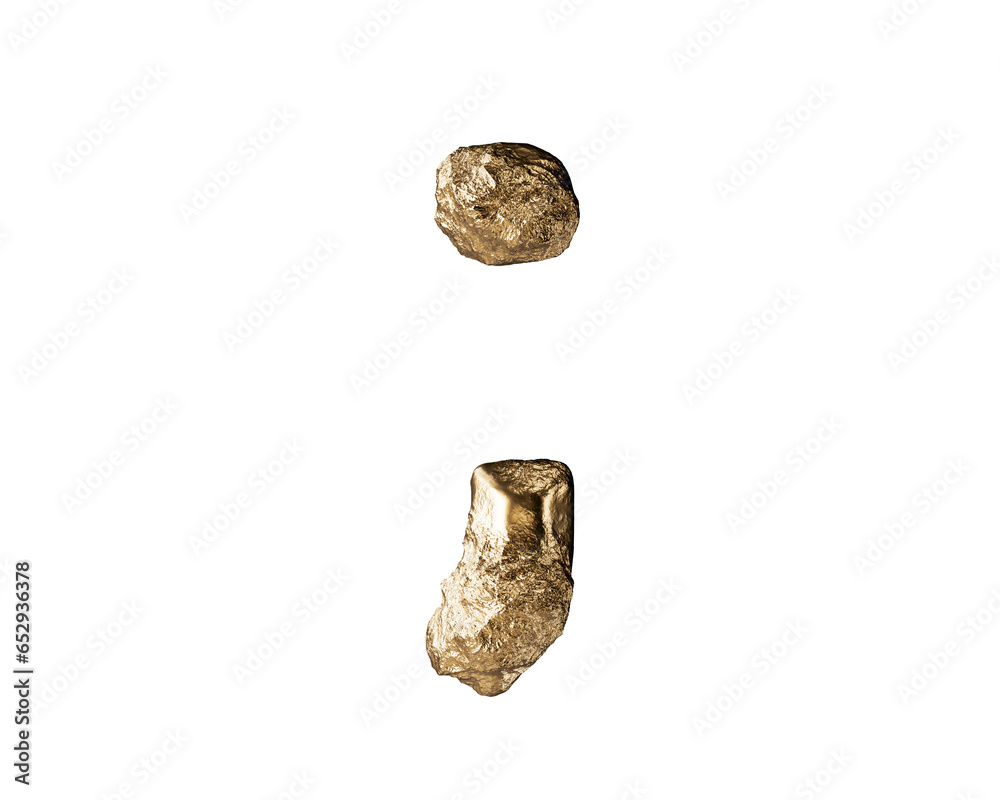Symbols made of raw gold. 3d illustration of golden alphabet isolated on white background Symbols made of raw gold. 3d illustration of golden alphabet isolated on white background