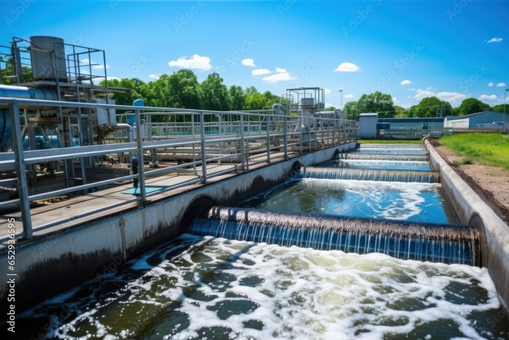 Water flowing out of pipes at a wastewater treatment plant