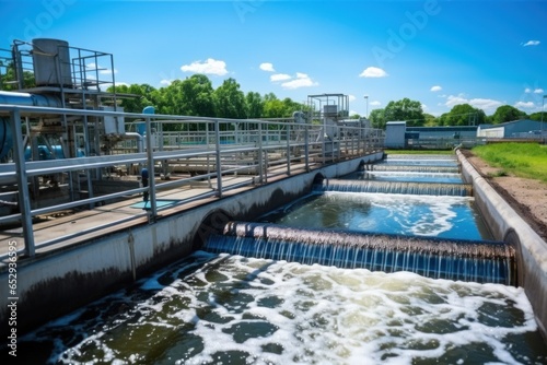 Water flowing out of pipes at a wastewater treatment plant © nordroden