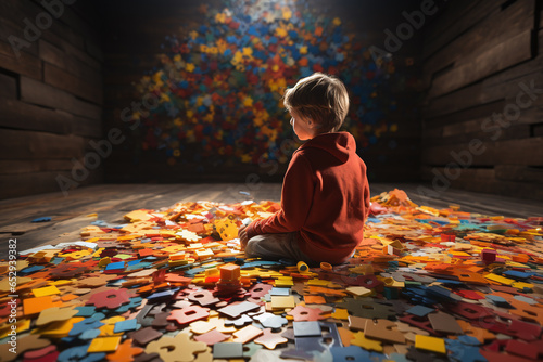 Autism child putting together a puzzle photo