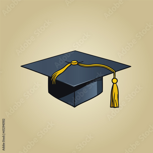 Square academic cap, mortarboard with a tassel attached to the centre, vector clip art.