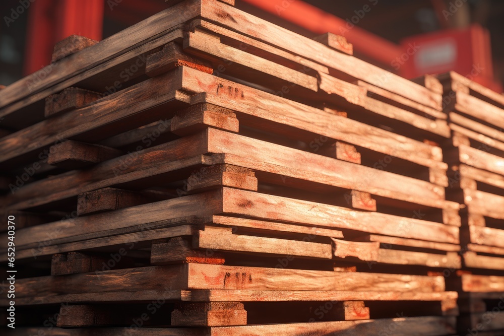 A stack of wooden pallets in a warehouse. Suitable for logistics, transportation, and storage concepts. A stack of wooden pallets in a warehouse. Suitable for logistics, transportation, and storage concepts.