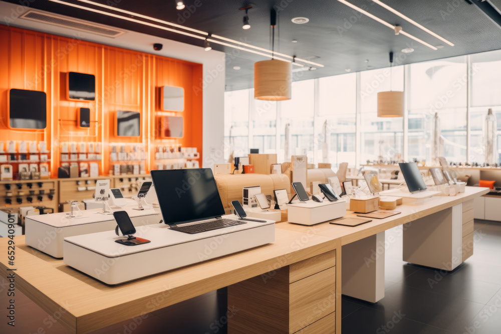 Electronics store interior combines sleek design and wooden elements ...