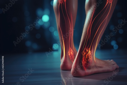 A close-up shot of a person's legs with a painful ankle. This image can be used to depict ankle injuries or medical conditions related to foot pain. It can also be used in articles or blogs about spor