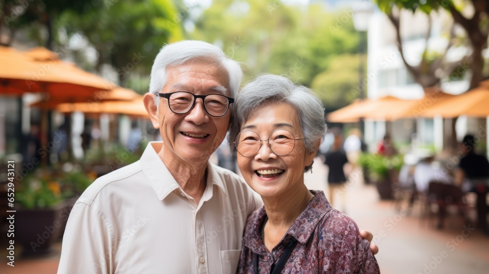 Happy elderly couple hugging each other Take care and love with a good relationship. Good health and romance in the park, retirement insurance, and cute couple ideas.