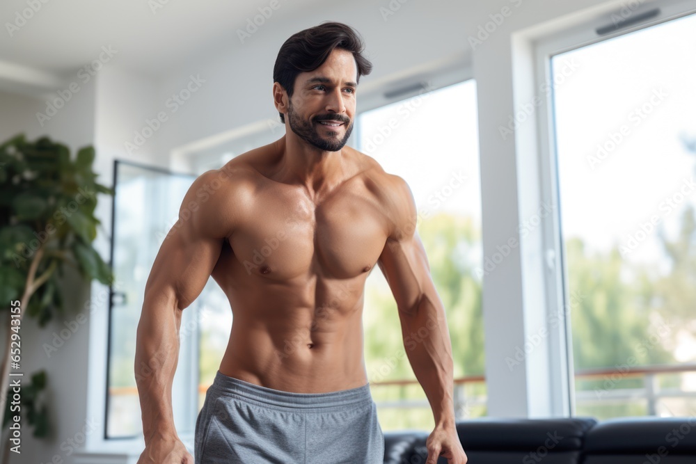 Fototapeta premium sports exercise and healthy lifestyle - man doing abdominal exercise