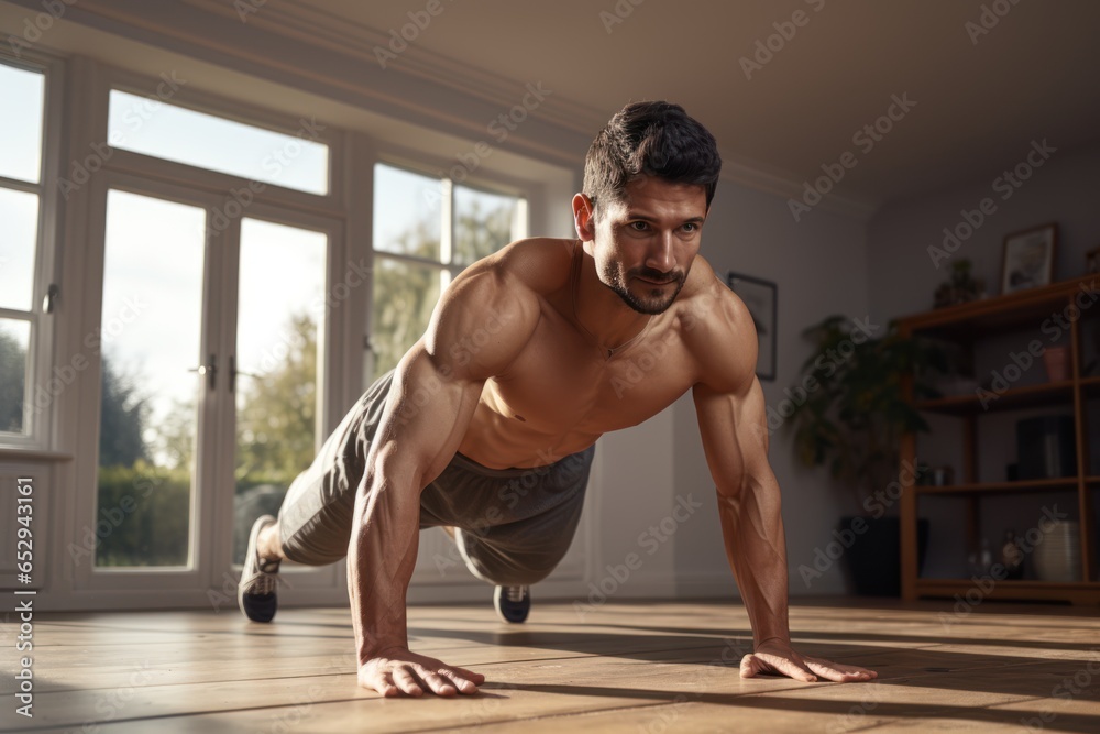 Obraz premium sports exercise and healthy lifestyle - man doing abdominal exercise