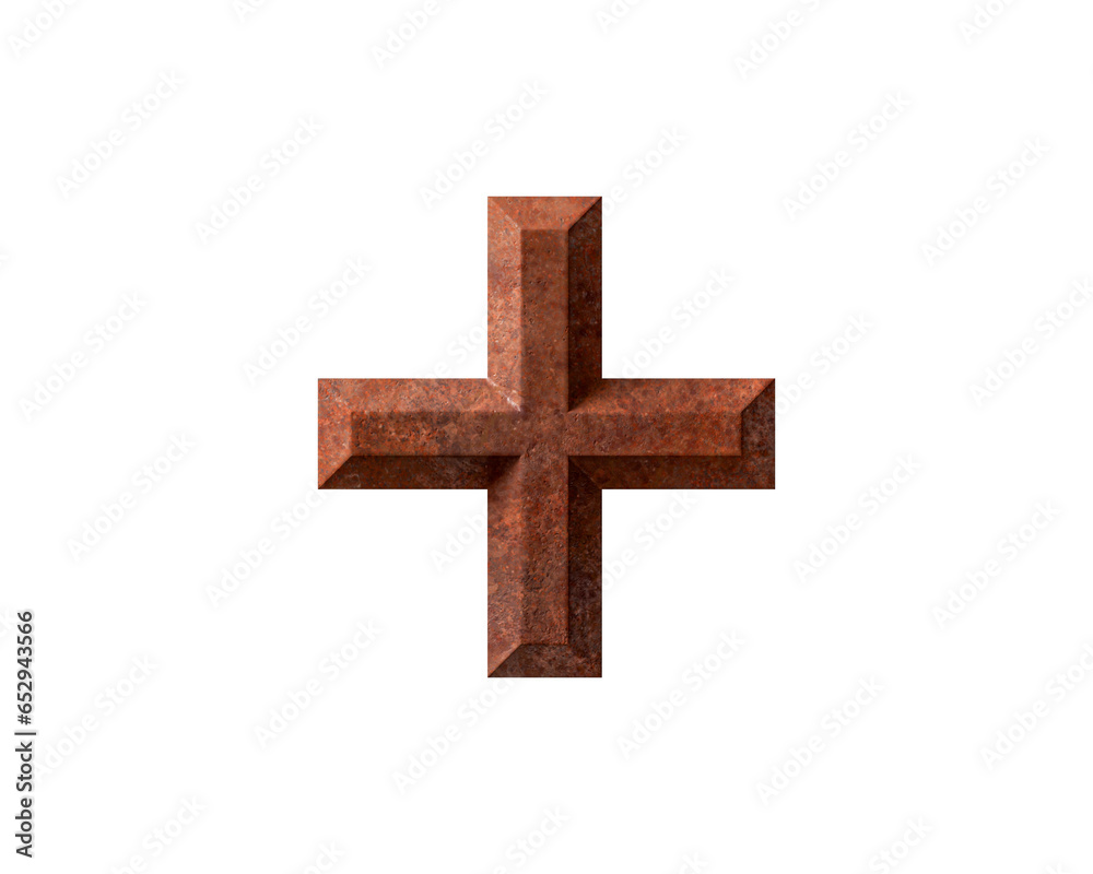 Symbol made of rusty metal. 3d illustration of rusty symbols isolated on white background