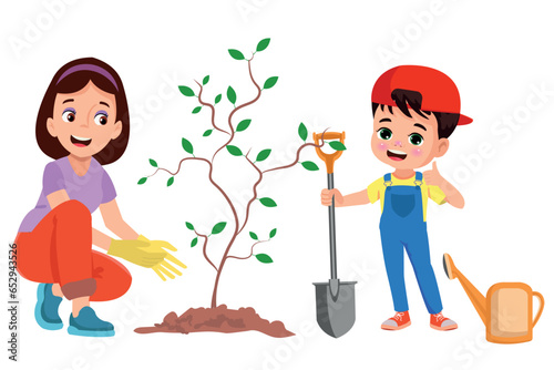 child and mother planting a sapling