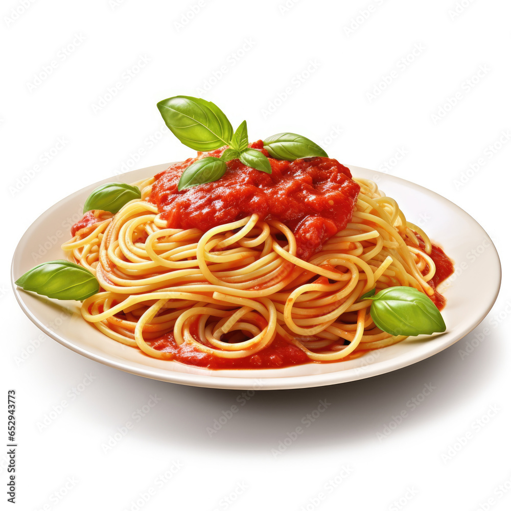 spaghetti with tomato sauce and basil with white background, isolated spaghetti with tomato sauce and basil with white background, isolated