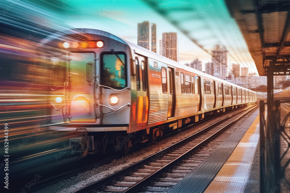 Obraz premium train at the railway station. Generative Ai