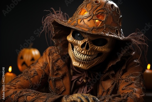 Halloween character, monster on jack lantern background. AI generated