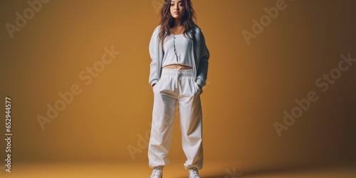 Fashion portrait of a young Asian woman in sporty fashion.generative ai