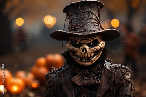 Halloween character, monster on jack lantern background. AI generated