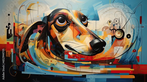 Colorful abstract dachshund portrait painting. 