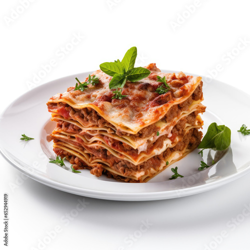 Lasagna with Tomato Sauce on a White Background