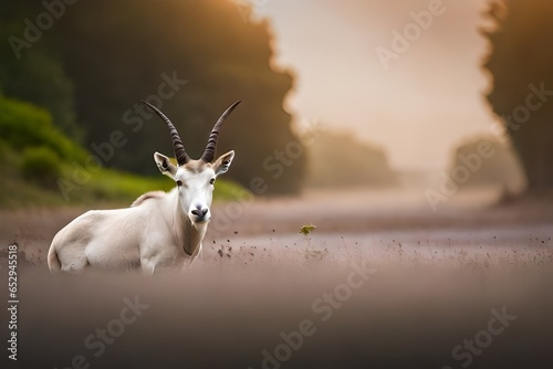 Addax, often known as the White or Screwworm Antelope, is a type of antelope.  photo