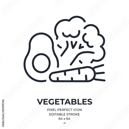 Vegetables editable stroke outline icon isolated on white background flat vector illustration. Pixel perfect. 64 x 64.