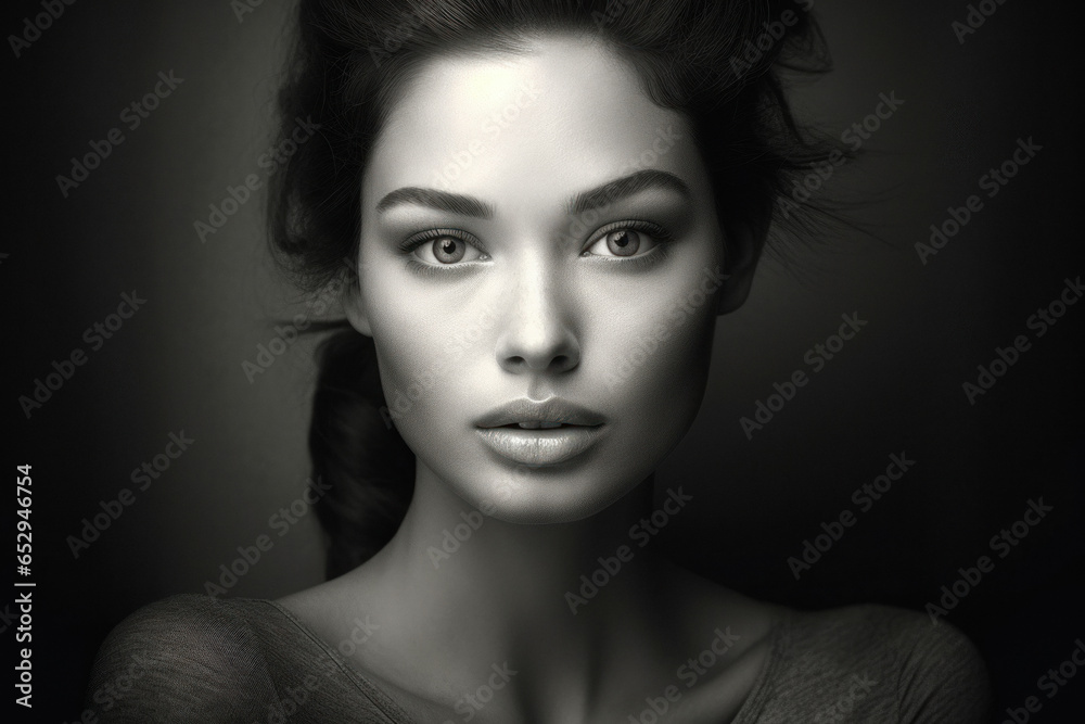 Fototapeta premium beautiful woman wearing dress in dark room, monochromatic intensity