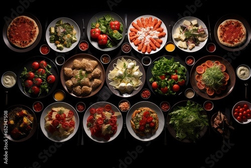 A table filled with a variety of delicious food. Perfect for food bloggers, restaurant promotions, and recipe websites.