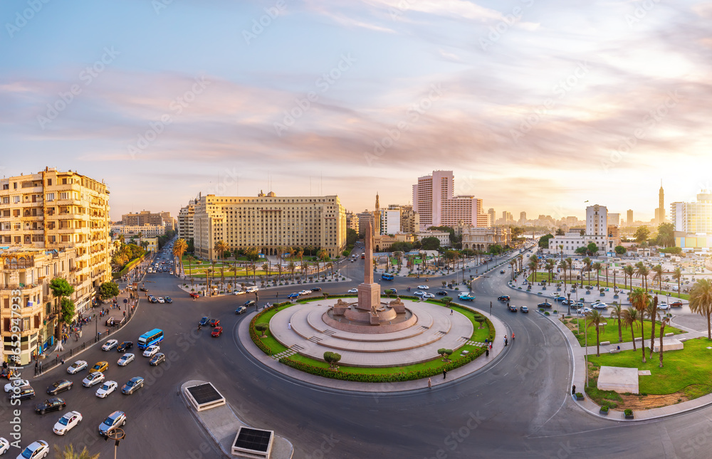 Exclusive full panorama of Tahrir square, famous place in the centre of Cairo, Egypt