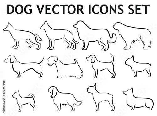 Hand drawn dogs icons set.