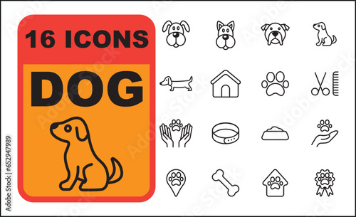 Dogs outline icons. Thin line icons set of Dogs and veterinary.