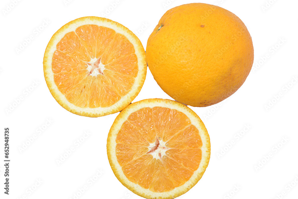 Orange slices on a white background. Isolated object yellow orange. Citrus fruits. Orange slices on a white background. Isolated object yellow orange. Citrus fruits.