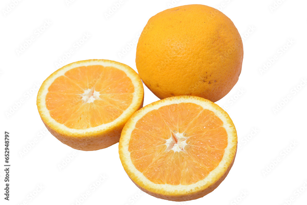 Orange slices on a white background. Isolated object yellow orange. Citrus fruits.