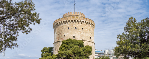 White tower monument at waterfront of Thessaloniki in Central Macedonia in Greece photo