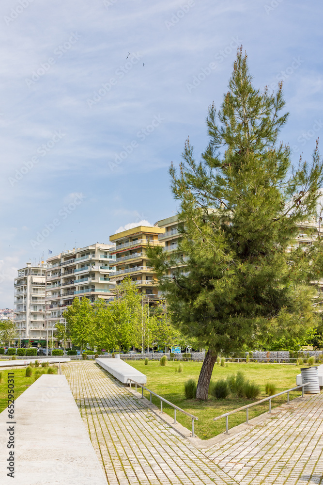 Public green park and garden Odysseas Fokas along the waterfront of Thessaloniki in Central Macedonia in Greece