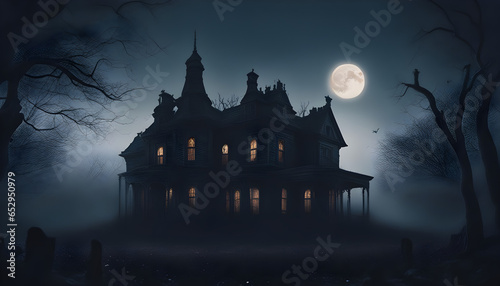 An eerie haunted house under the moonlight ai generation