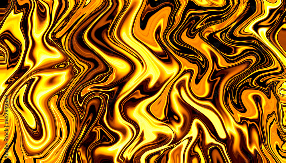 Liquid metal yellow gold shiny aluminum luxury metallic abstract wave texture as decoration ornament and wallpaper