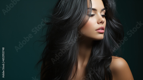 fairytale - snow white - portrait of a female beauty model with black long wavy hair 