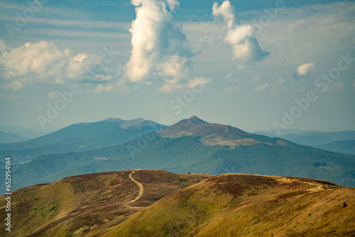 A mountain range in the Bieszczady Mountains in the area of Tarnica, Halicz and Rozsypaniec. photo