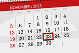 Calendar 2023, deadline, day, month, page, organizer, date, November, thursday, number 23
