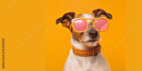 Dog wearing cool glasses on colored background.generative ai © Krisana