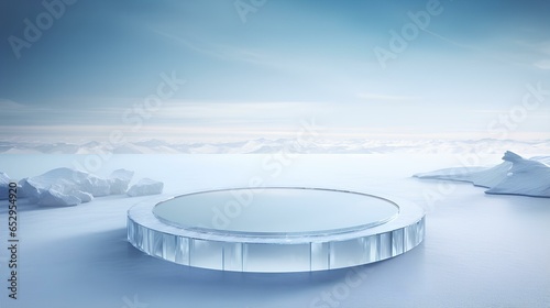 Empty ice podium winter stage, refreshing snow and cold, product demonstration platform, cold iceberg pedestal