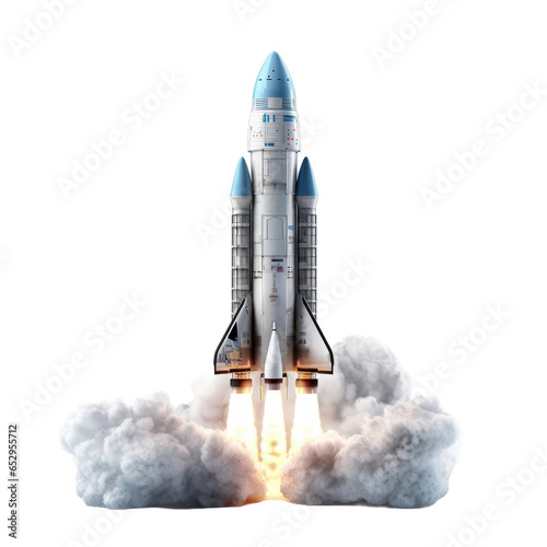 Space rocket with smoke on transparent background