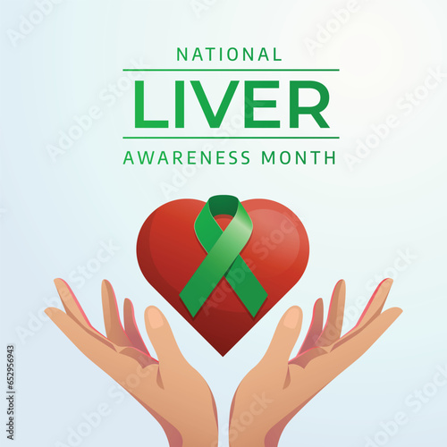 National Liver Awareness Month vector design template good for celebration usage. green ribbon vector illustration. flat design. vector eps 10.