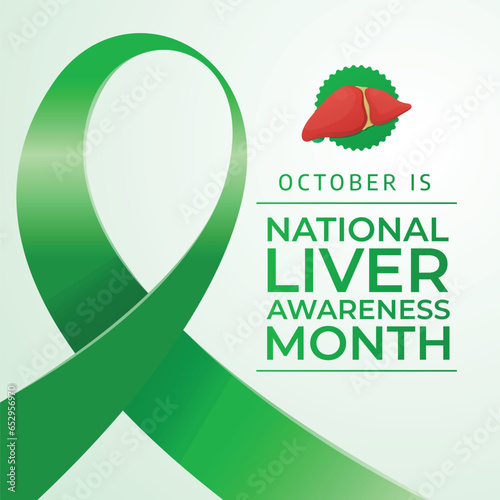 National Liver Awareness Month vector design template good for celebration usage. green ribbon vector illustration. flat design. vector eps 10.