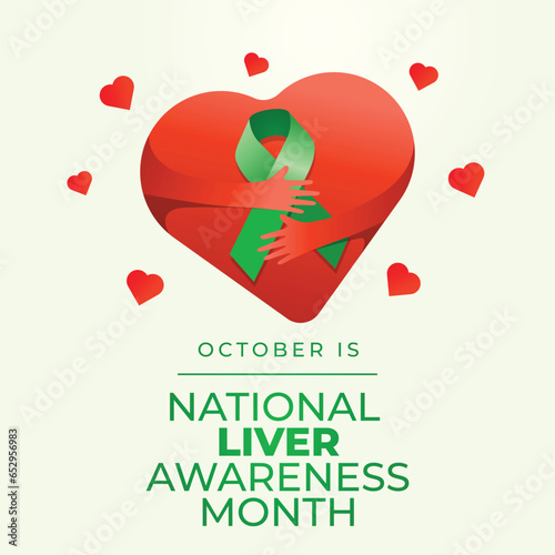 National Liver Awareness Month vector design template good for celebration usage. green ribbon vector illustration. flat design. vector eps 10.