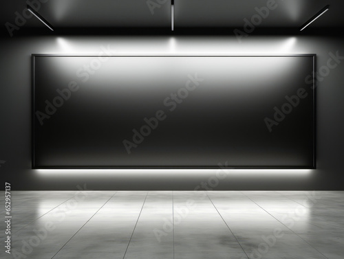 Empty black gallery interior with lights. Mock up. Generative AI © Who is Danny