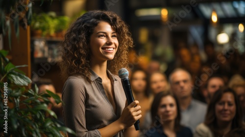 Empowered woman delivering an engaging and dynamic presentation.