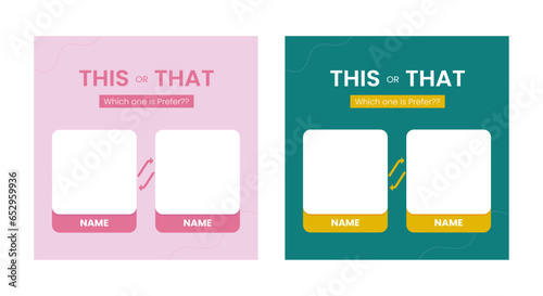 This or that creative solid background template. easy compare evidence badges for marketing and Two team vector templates. abstract graphical element. choose between two frames.