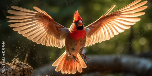 Northern Cardinal coming in for a landing © Krisana