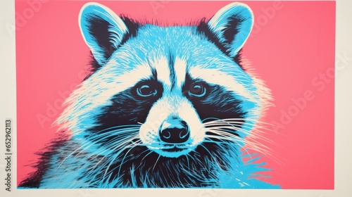 A painting of a raccoon on a pink background