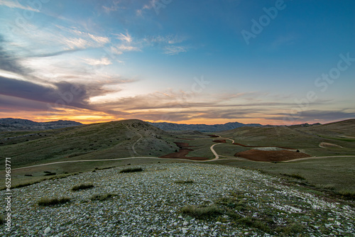 Landscape at sunset of the Hernán Perea fields in the Sierra de Cazorla natural park, Jaén, Andalusia, Spain photo