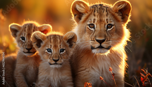 Lion cub, cheetah, and lion: beauty in nature wilderness generated by AI
