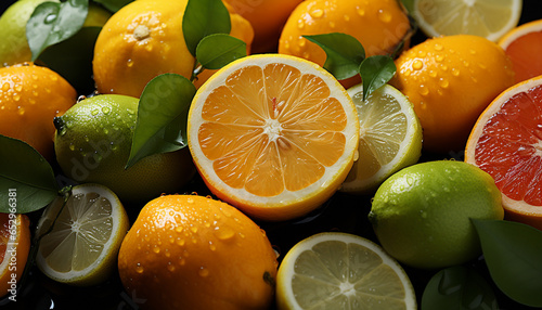 Freshness of citrus fruit, nature vibrant colors, healthy eating generated by AI photo